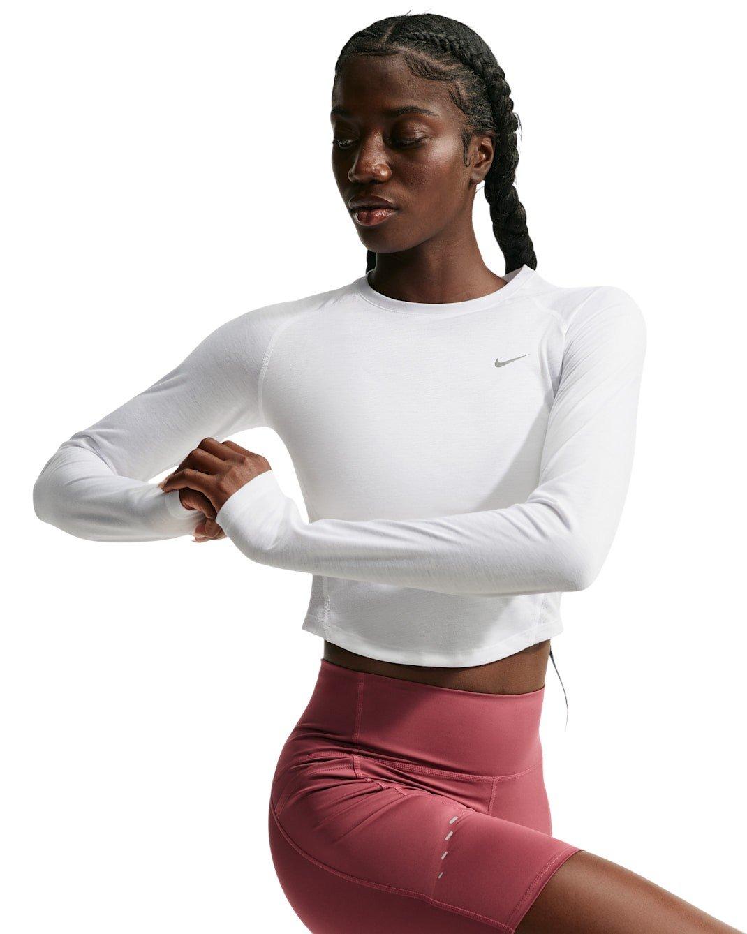 Nike Women's Tempo Dri-FIT Cropped Long Sleeve Running Top - White/Silver - WHITE/SILVER